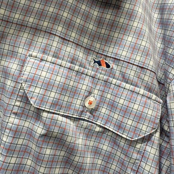 Fish Hippie Shirt Mens 2XL XXL Blue Plaid Coastal Button Up Flatwater Collection - Picture 4 of 7